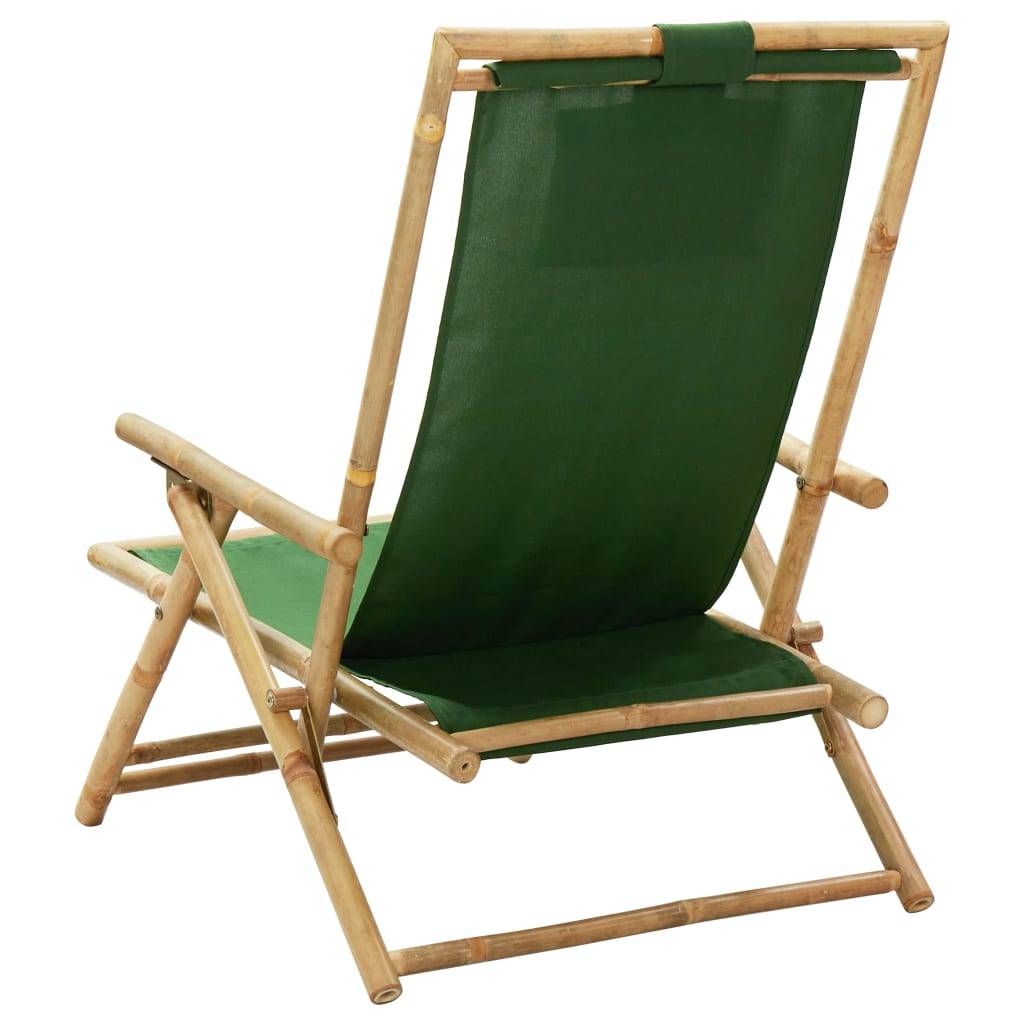 Chaise de jardin | Chaise de relaxation inclinable Vert Bambou et tissu - Image 4