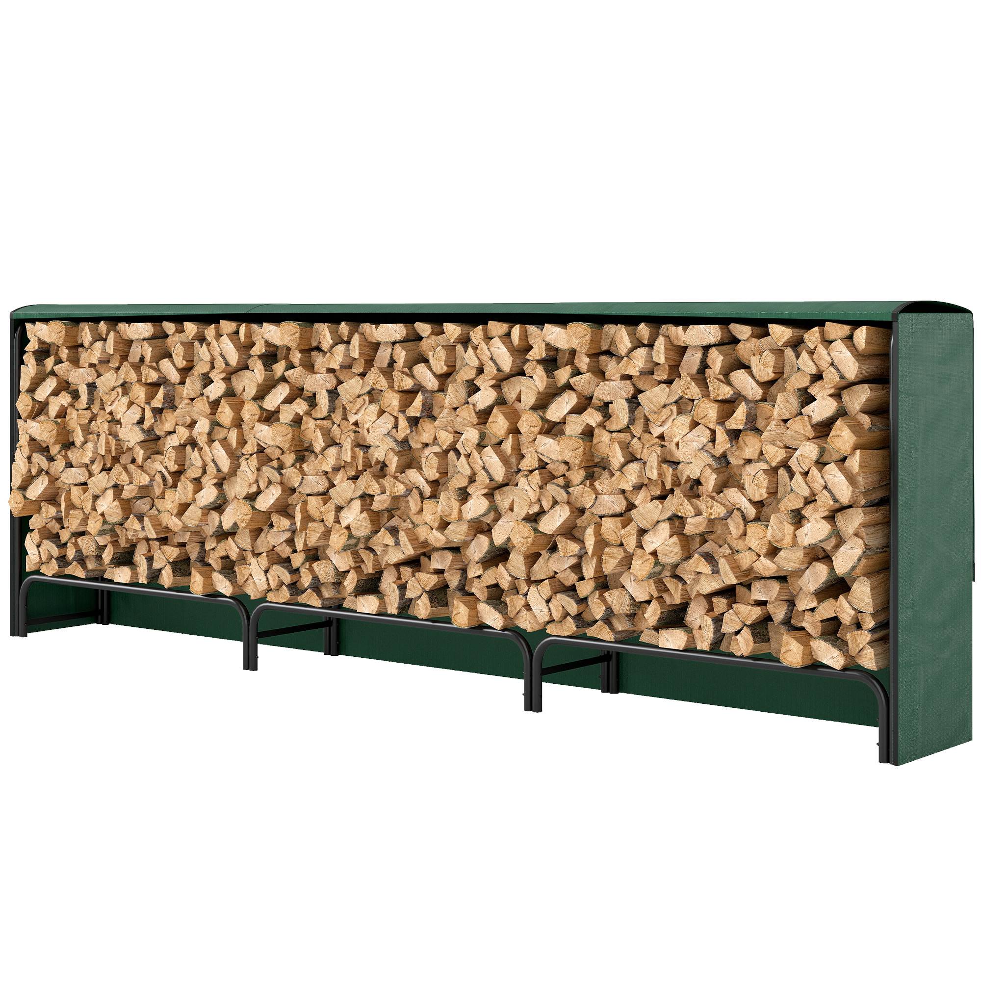 ComfortXL - Porte-bûches extérieur modulable en métal noir et vert foncé 300 x 36 x 99 cm avec bâche PE imperméable 1 m³ - Image 2