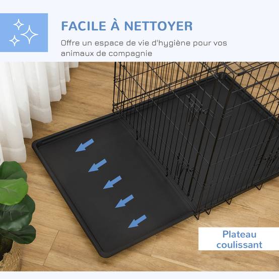 Cage pour chien acier intérieur transport pliable 2 portes plateau amovible 92cm noir - ComfortXL Outdoor Living - Image 8