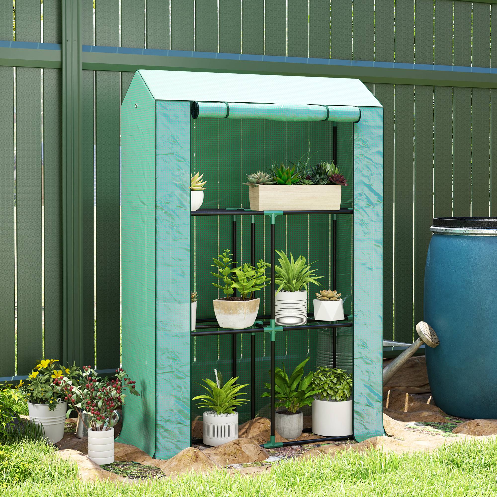 Sans Marque - Serre de jardin avec étagères 3 niveaux serre d'hivernage bâche renforcée en PE porte enroulable 100 x 40 x 150 cm vert - Image 3