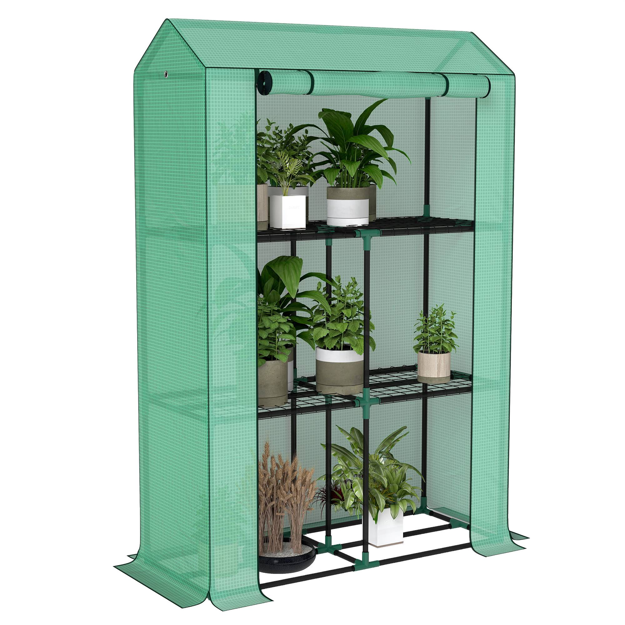 Sans Marque - Serre de jardin avec étagères 3 niveaux serre d'hivernage bâche renforcée en PE porte enroulable 100 x 40 x 150 cm vert - Image 1