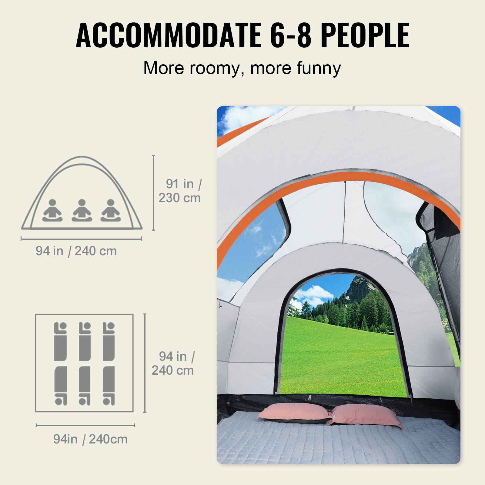 VEVOR Tente Arrière pour Voiture 240×240×230 cm, Imperméable PU2000 mm, pour Famille 6-8 Pers. - Image 3