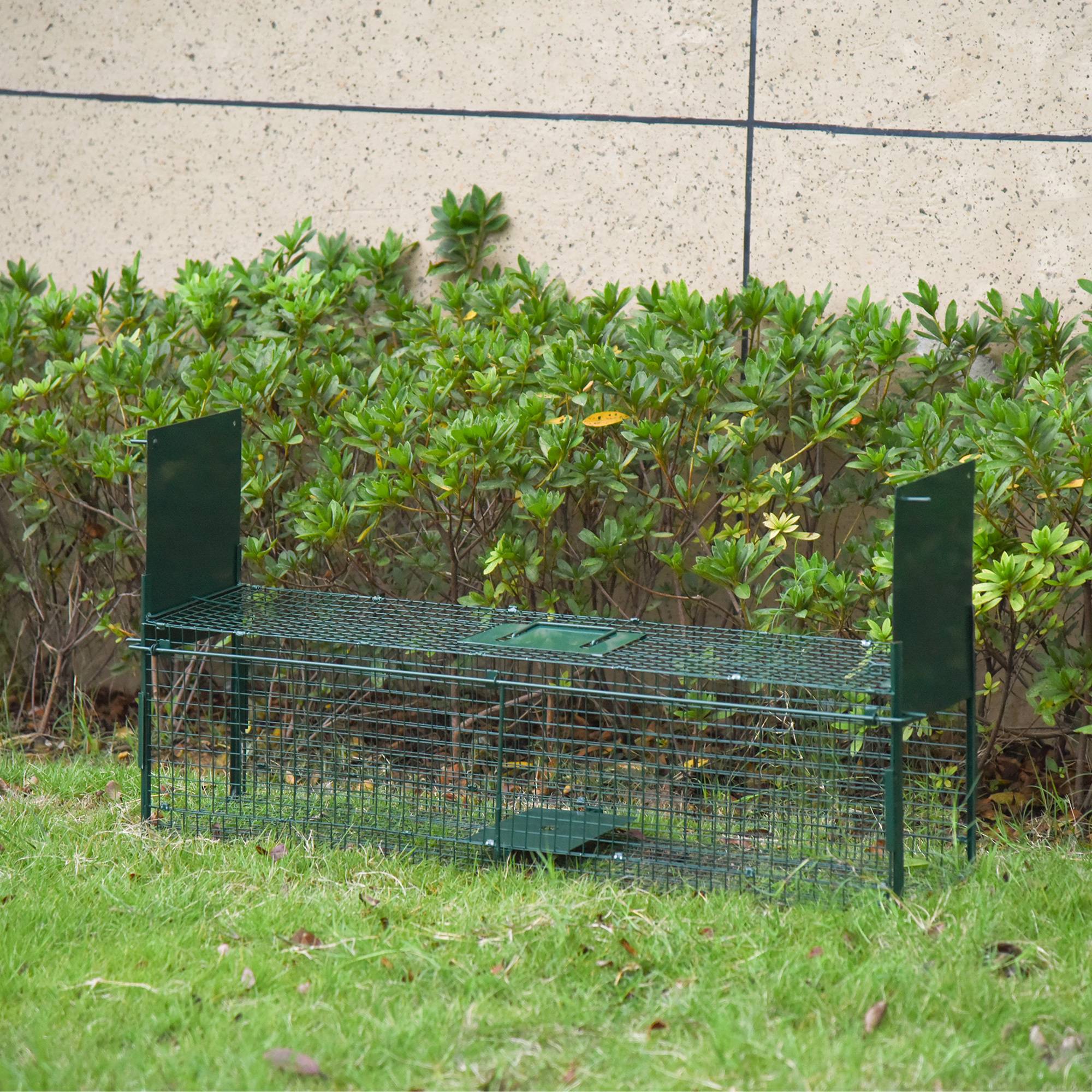Piège Vivant Cage Attrape 100 x 25 x 28 cm Piège Fouine pour Martres, Rats, Souris - 2 entrées + poignée - métal vert - Image 2