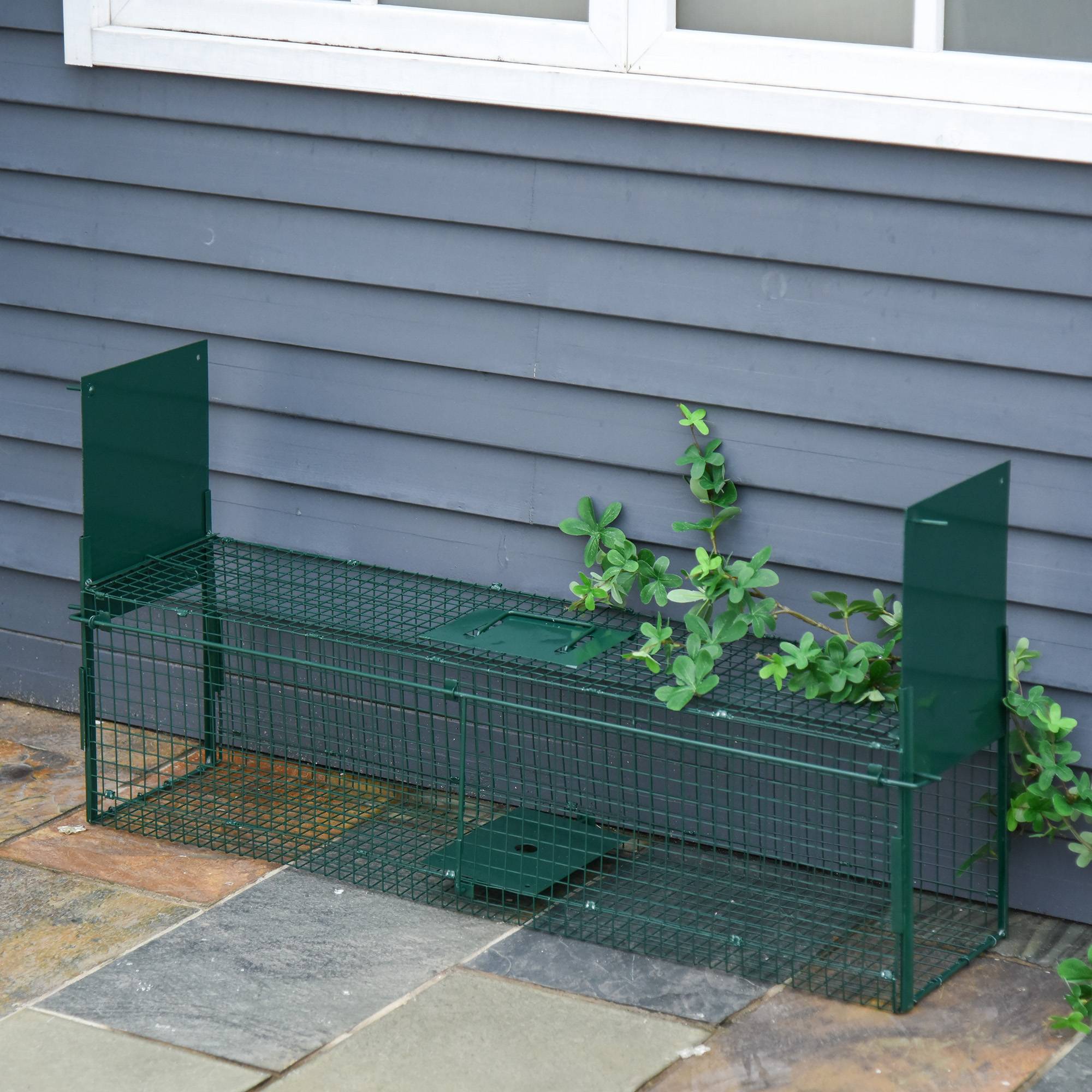 Piège Vivant Cage Attrape 100 x 25 x 28 cm Piège Fouine pour Martres, Rats, Souris - 2 entrées + poignée - métal vert - Image 3