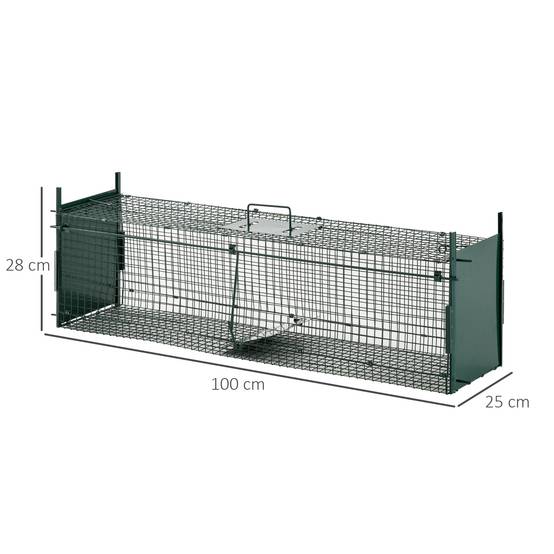 Piège Vivant Cage Attrape 100 x 25 x 28 cm Piège Fouine pour Martres, Rats, Souris - 2 entrées + poignée - métal vert - Image 4