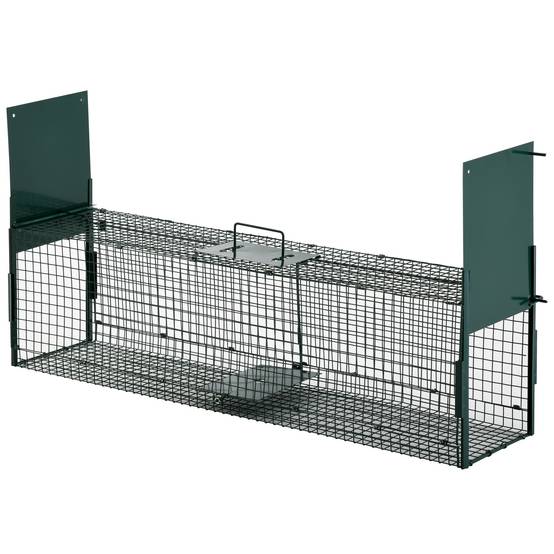 Piège Vivant Cage Attrape 100 x 25 x 28 cm Piège Fouine pour Martres, Rats, Souris - 2 entrées + poignée - métal vert - Image 1