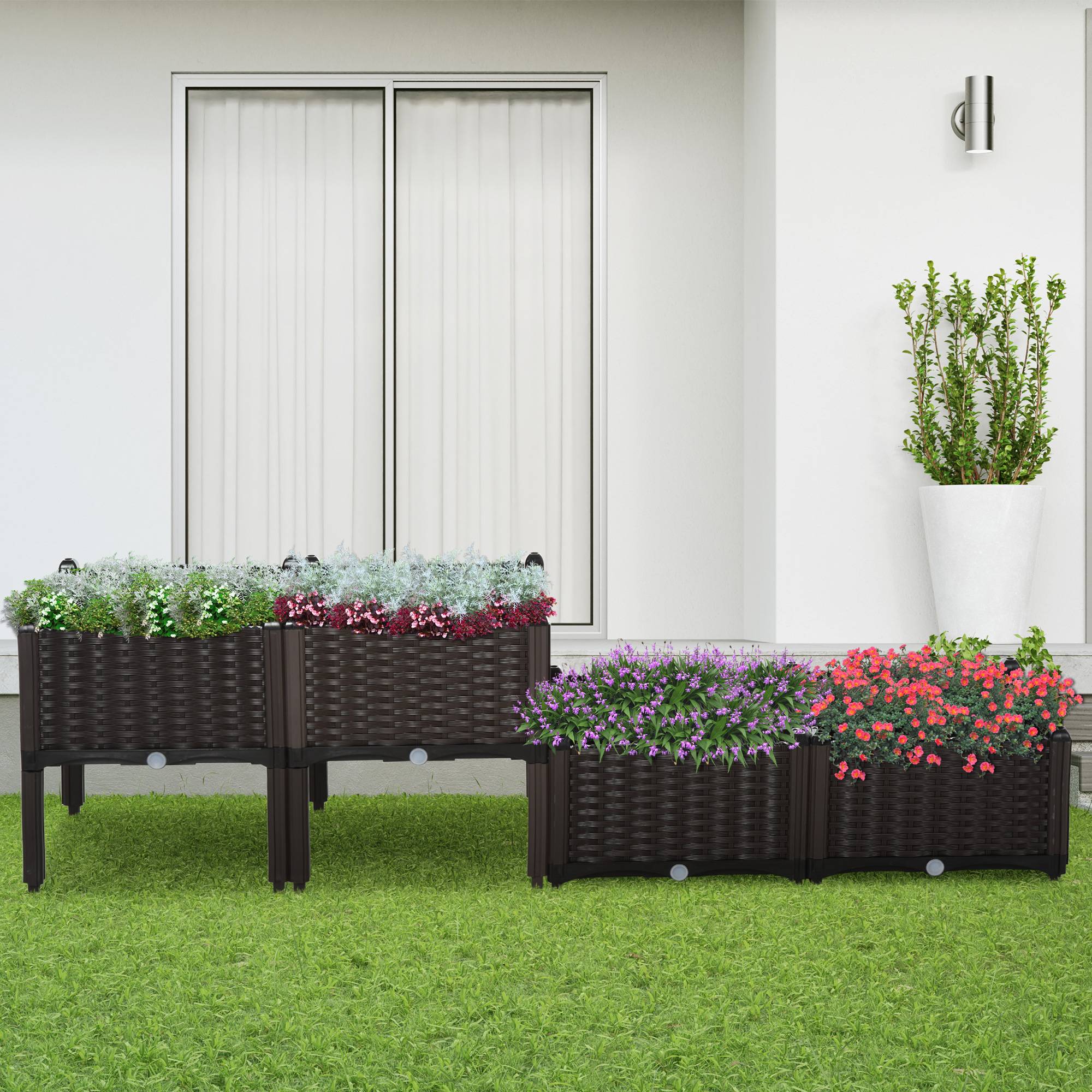 Maison Chic - Jardinière sur Pieds carré Potager 2 étages 80x80x44cm Insert d'irrigation Plastique Imitation rotin tressé Chocolat - Image 2
