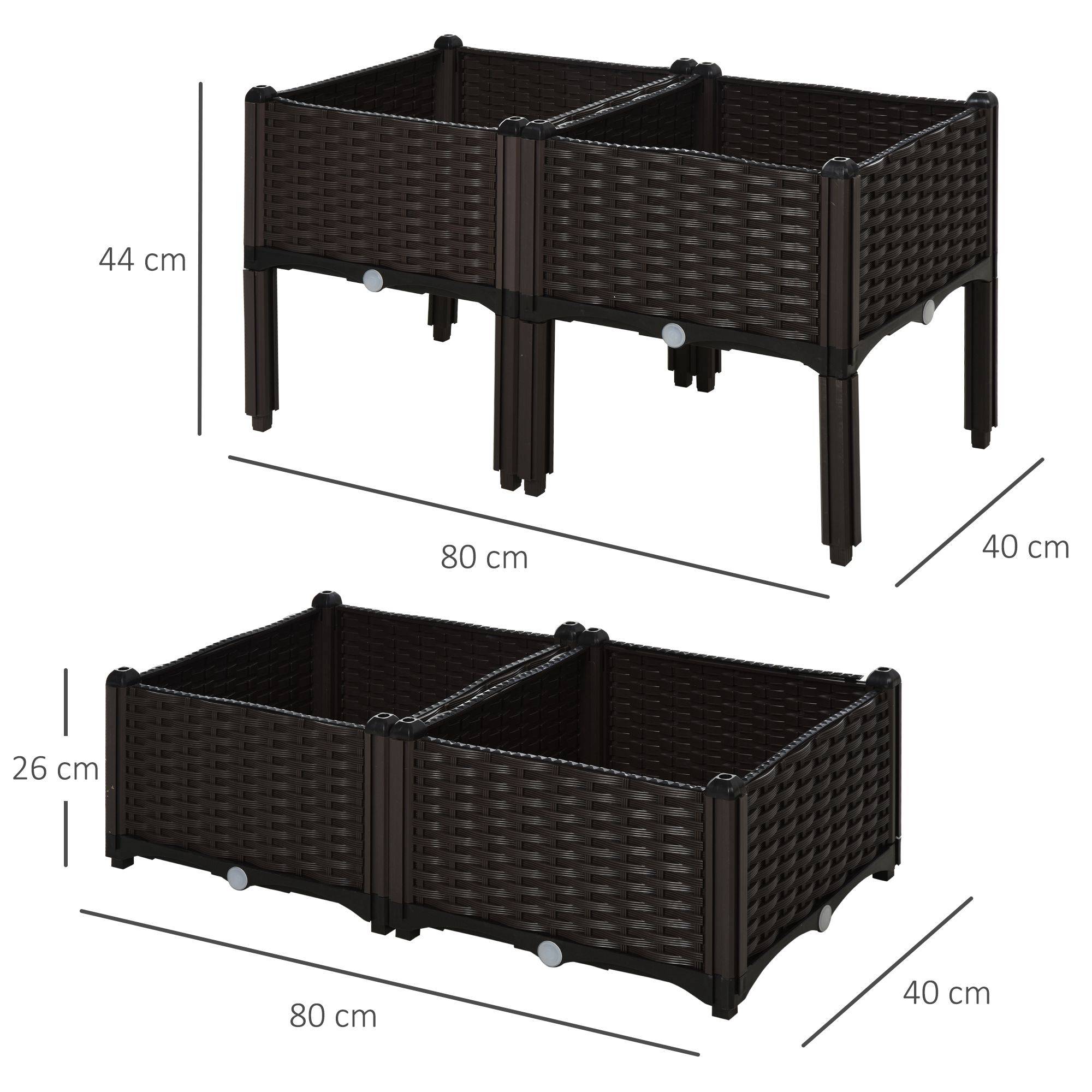 Maison Chic - Jardinière sur Pieds carré Potager 2 étages 80x80x44cm Insert d'irrigation Plastique Imitation rotin tressé Chocolat - Image 5