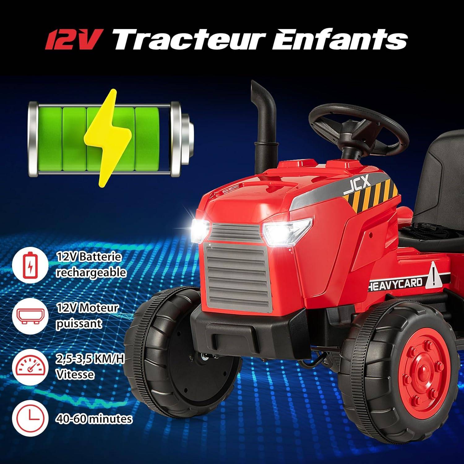 GarveeLife Tracteur Électrique pour Enfants 12V avec Remorque | Phares LED, Musique & Klaxon, Ceinture de Sécurité, Télécommande Parentale – Voiture à GarveeLife Tracteur Électrique pour Enfants 12V avec Remorque | Phares LED, Musique & Klaxon, Ceinture de Sécurité, Télécommande Parentale – Voiture à