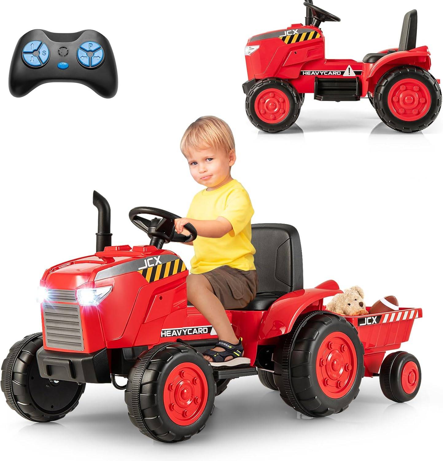 FINOOS Tracteur Électrique Enfant 12V Avec Télécommande - Lumière LED, Musique, Vert