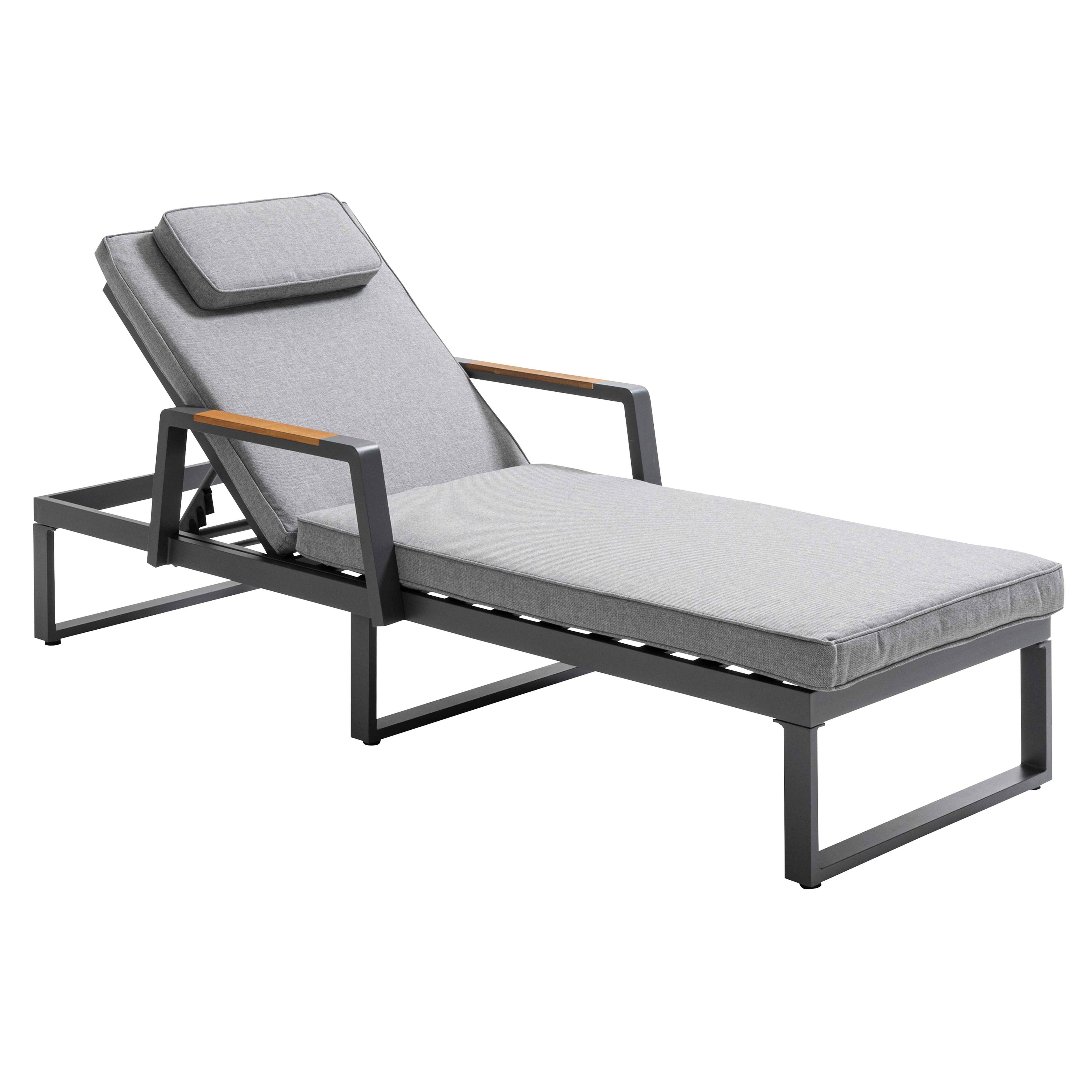 Oviala - Lot de 2 bains de soleil en aluminium et teck avec 1 tablette - Oviala - Image 2