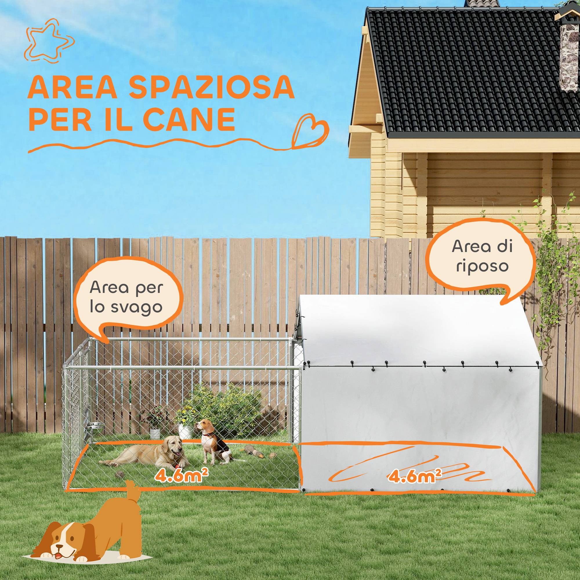 Parc pour chien avec couvercles et gamelles pivotantes, acier et tissu Oxford, 4 x 2,3 x 1,5 m, argent - Image 6