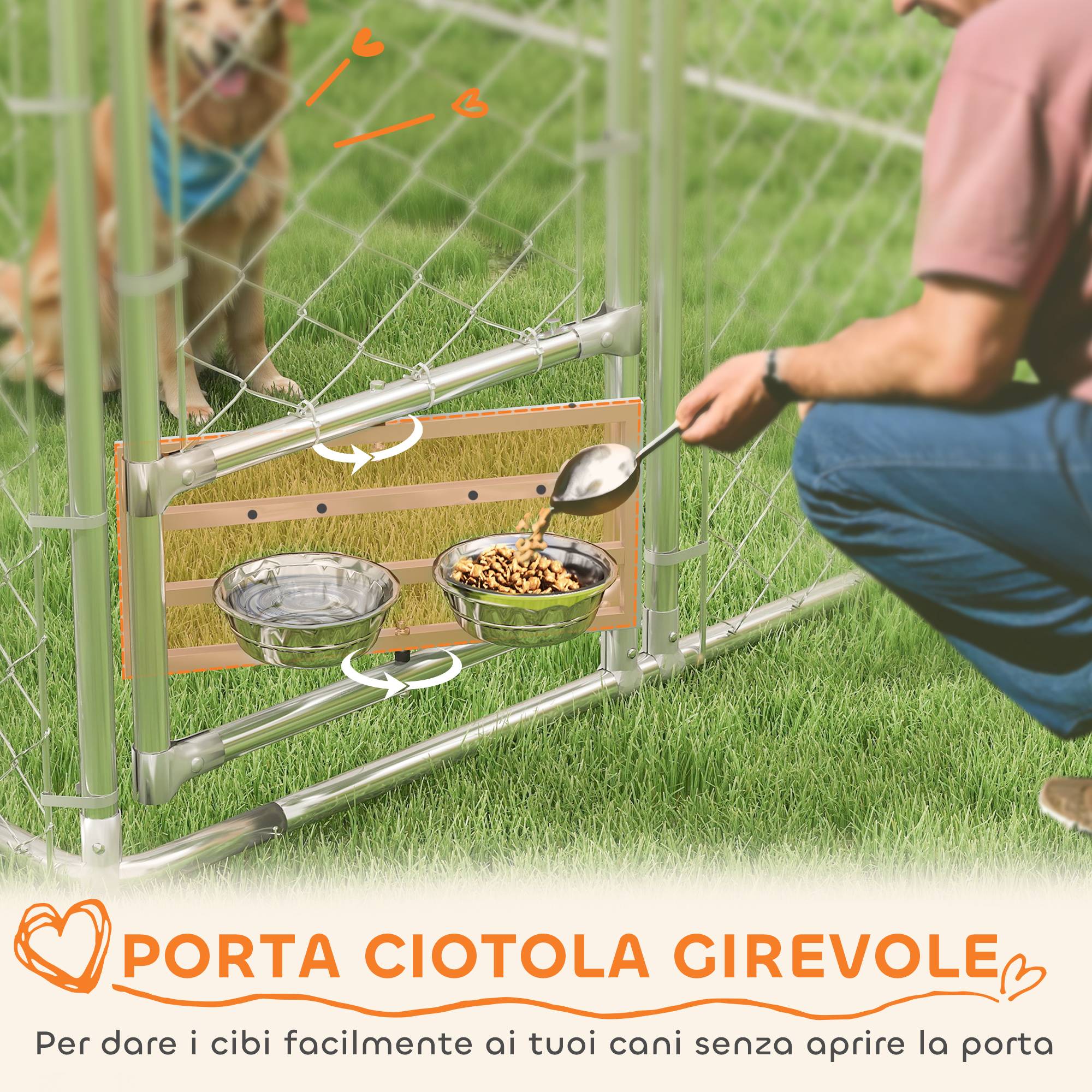 Parc pour chien avec couvercles et gamelles pivotantes, acier et tissu Oxford, 4 x 2,3 x 1,5 m, argent - Image 7