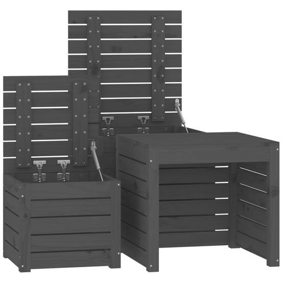 Ensemble de boîtes de jardin 3 pcs bois de pin massif gris - Image 1