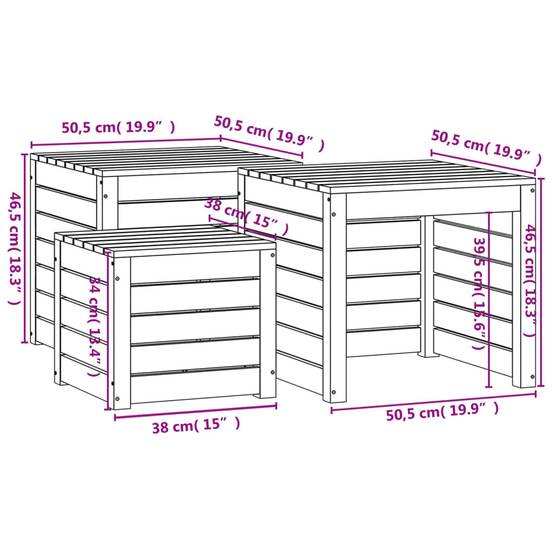 Ensemble de boîtes de jardin 3 pcs bois de pin massif gris - Image 6