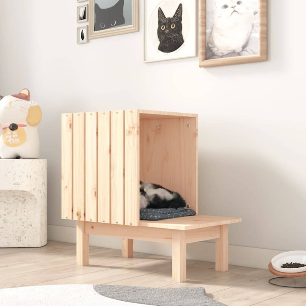 Maison pour chat bois de pin naturel 60 x 36 x 60 cm - PANGIVO - Image 1