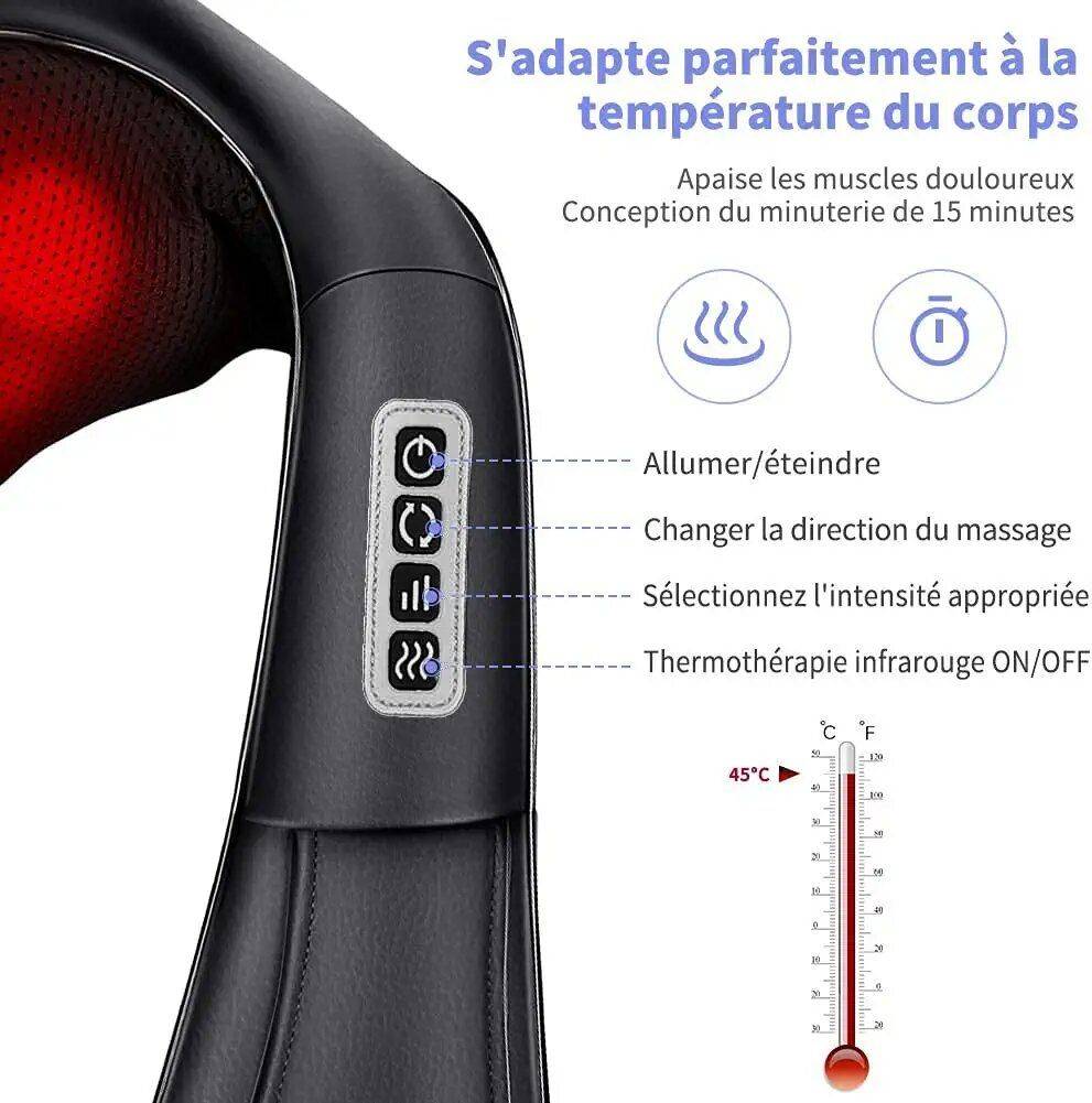 FISHTEC - Masseur Cervical Cou Epaules et Dos Appareil de Massage Électrique Chauffant avec Rouleaux Shiatsu 3 Vitesses Réglables Cuir Gris - Image 3