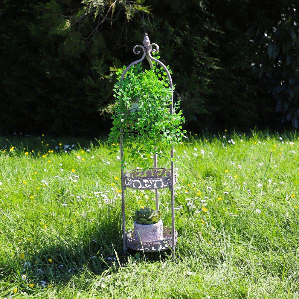 Présentoir pour 3 plantes en métal gris 20 x 89 cm Chemin de campagne - Image 2