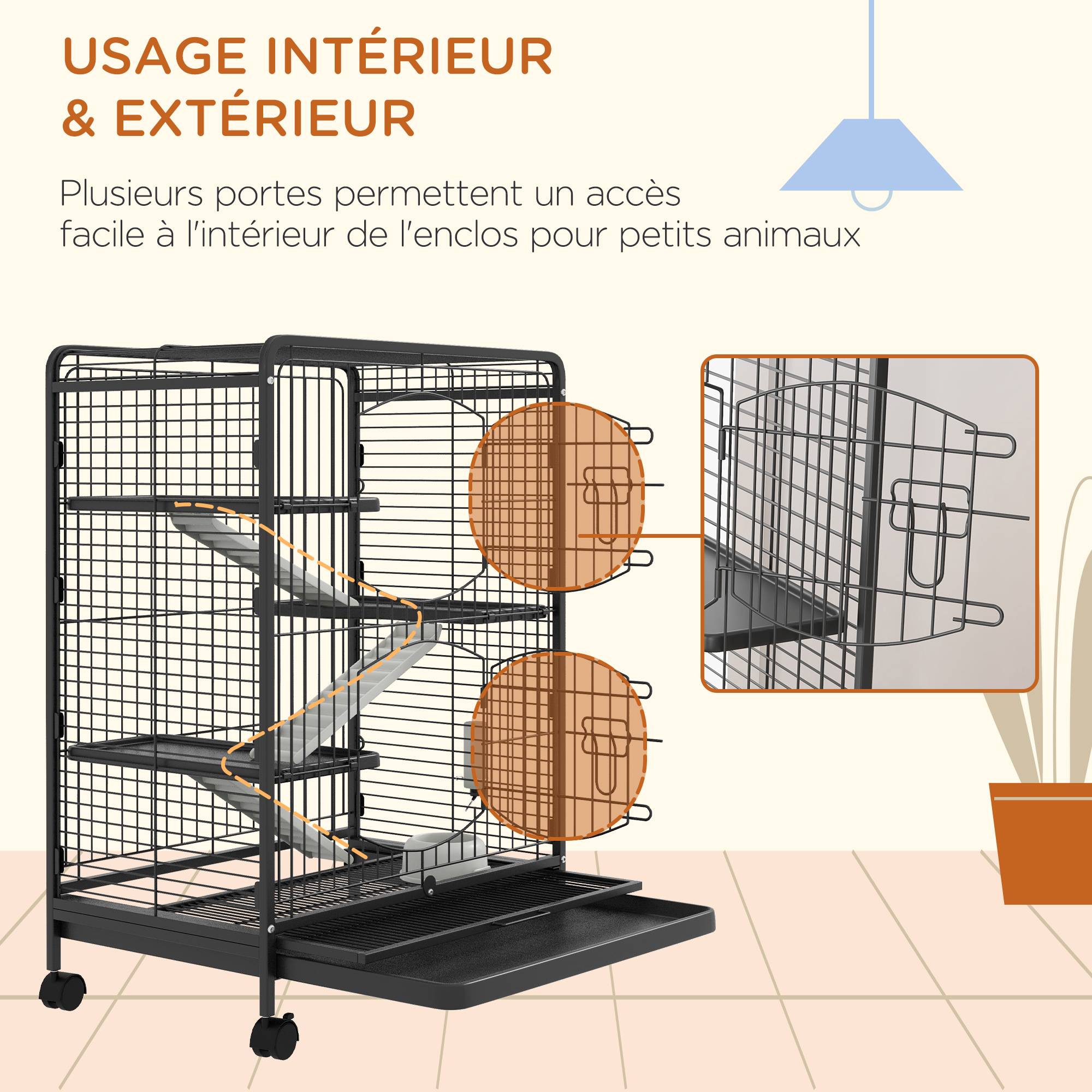Cage pour rongeurs acier noir 61.5 x 44 x 95 cm - PANGIVO - Image 9