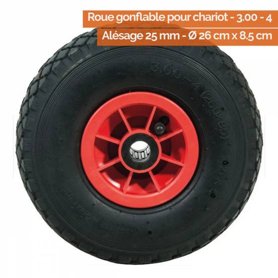 Linxor - Lot de 2 roues gonflables pour chariot 26 x 8.5 cm - Axe 25 mm - Image 2