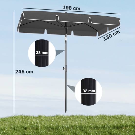 Parasol de jardin Parasol droit rectangulaire inclinable alu métal polyester haute densité 2 x 1,3 m gris - Image 5