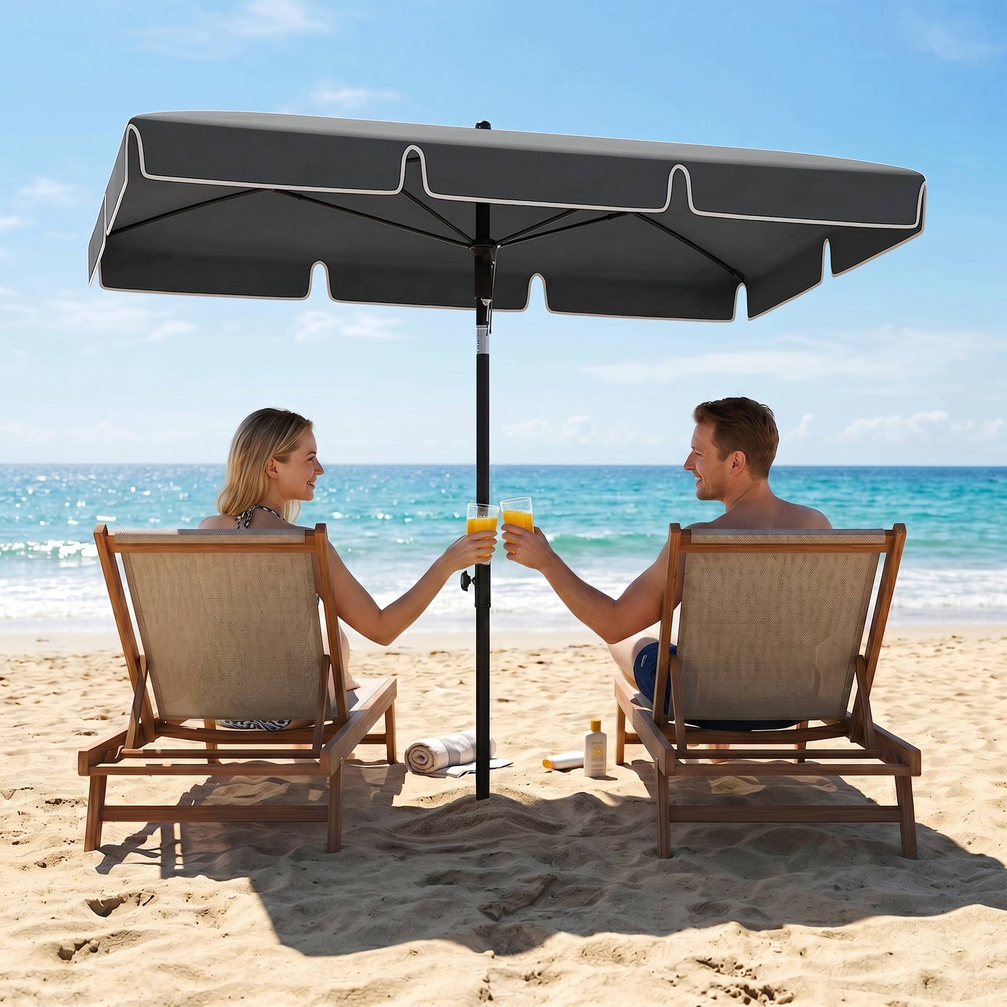 Parasol de jardin Parasol droit rectangulaire inclinable alu métal polyester haute densité 2 x 1,3 m gris - Image 10
