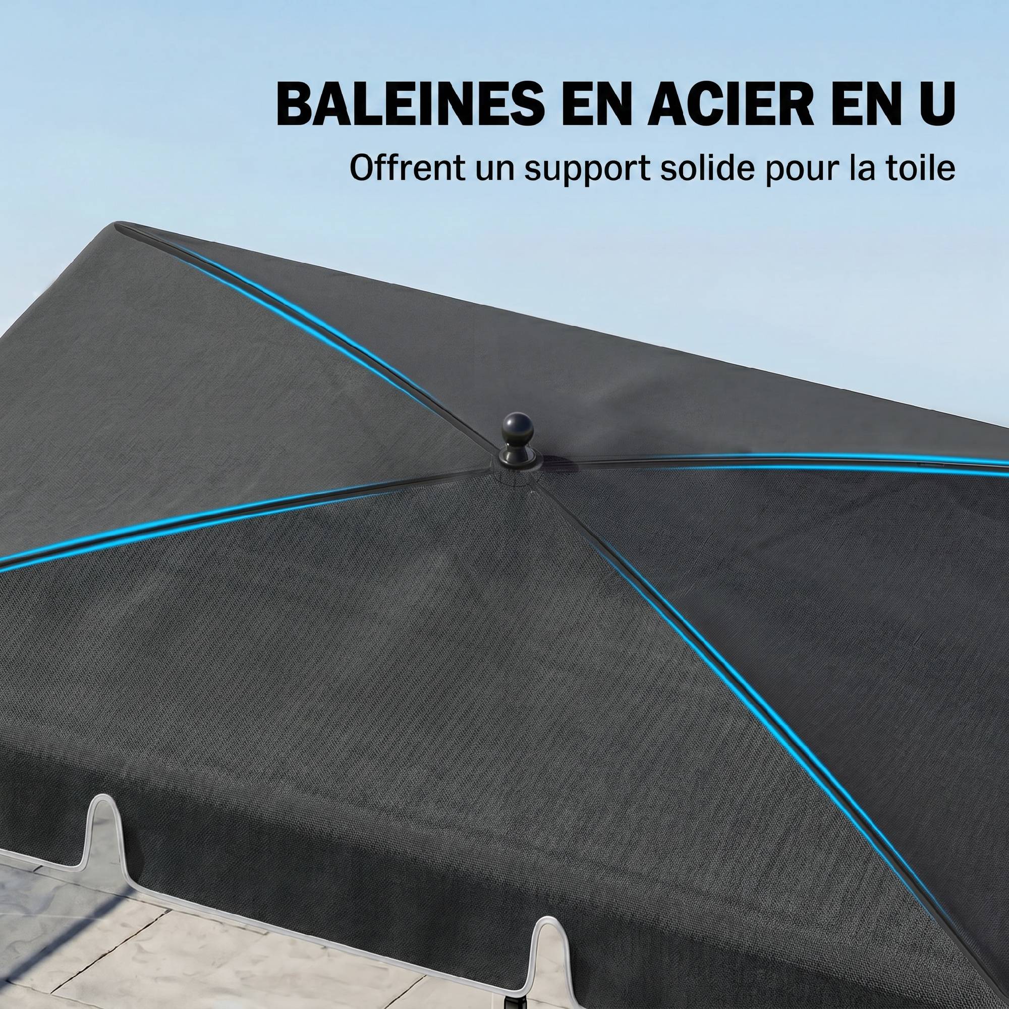 Parasol de jardin Parasol droit rectangulaire inclinable alu métal polyester haute densité 2 x 1,3 m gris - Image 7