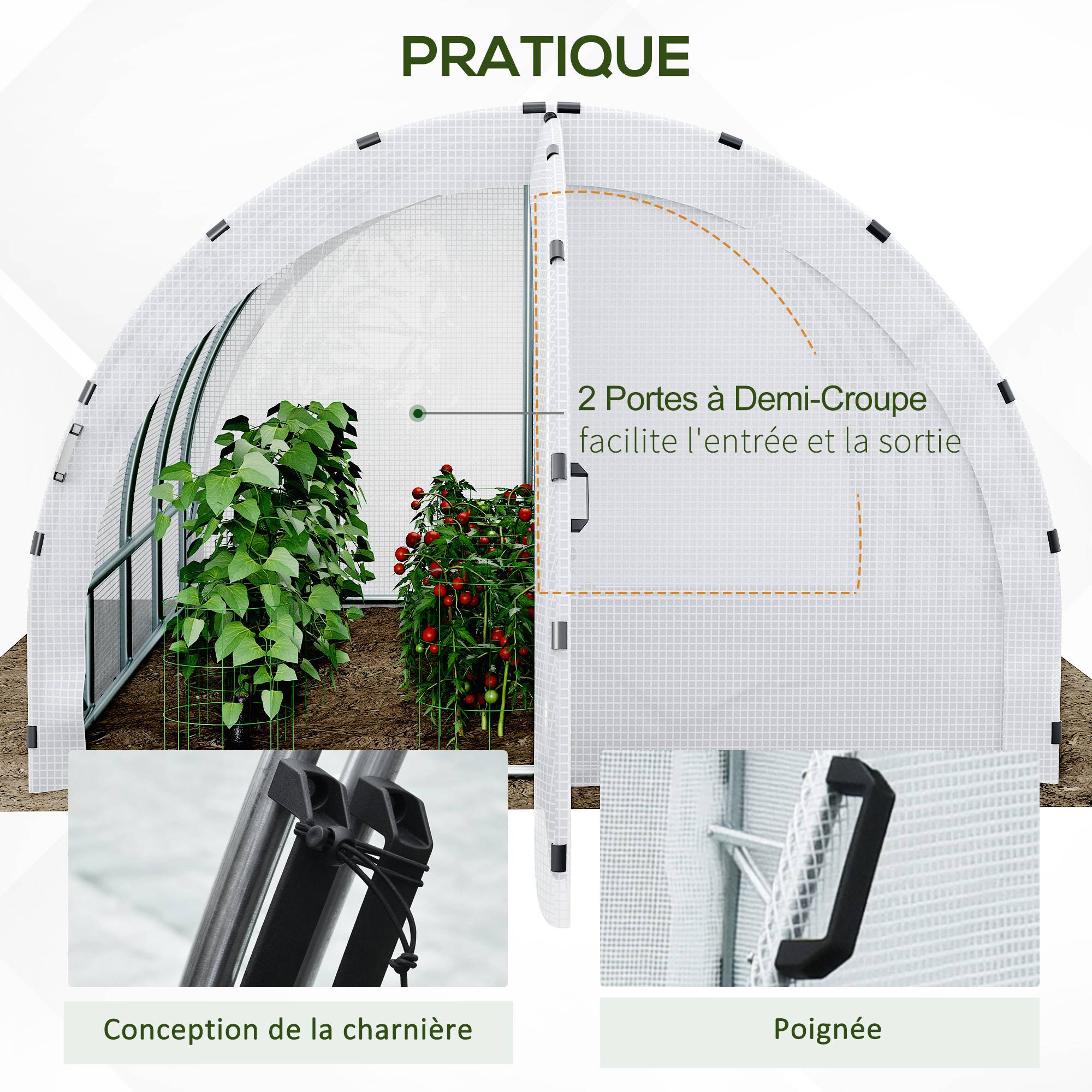Sans Marque - Serre tunnel Outsunny 12 m² 4x3x2 m structure acier renforcé 25 mm double porte serre jardin grande capacité blanche - Image 8