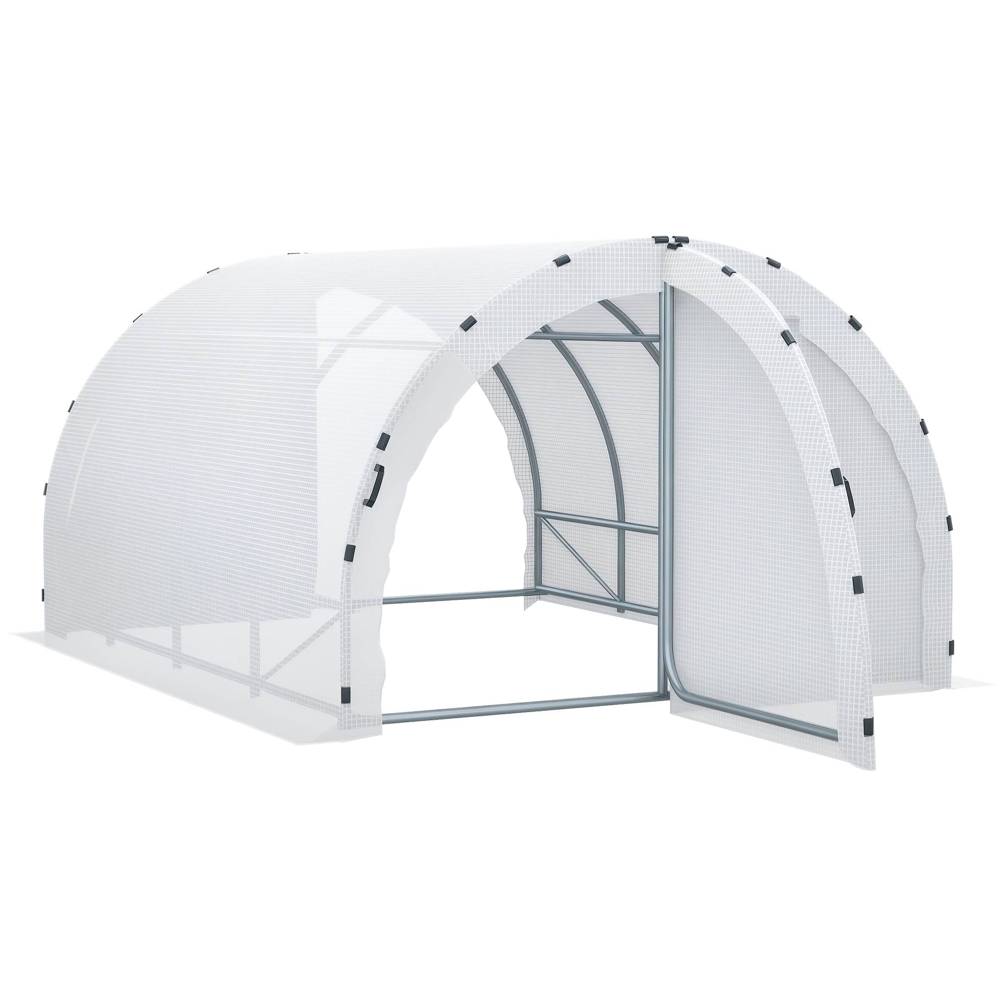 Sans Marque - Serre tunnel Outsunny 12 m² 4x3x2 m structure acier renforcé 25 mm double porte serre jardin grande capacité blanche - Image 1
