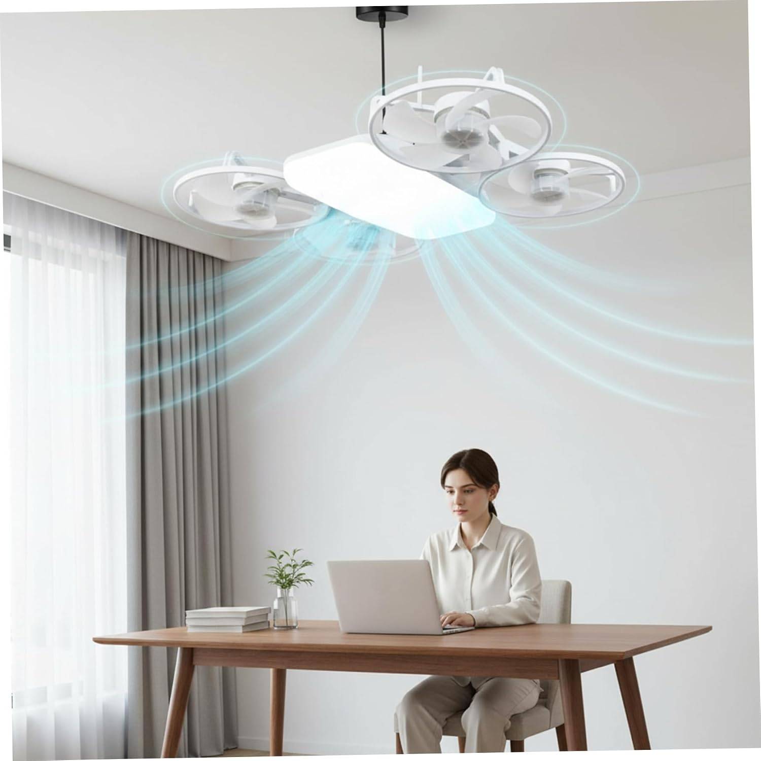 8 in 1 - Ventilateur Plafond LED avec Éclairage 360° Airflow Télécommande Intensité Variable Douille E27 pour Chambre Blanc - Image 3