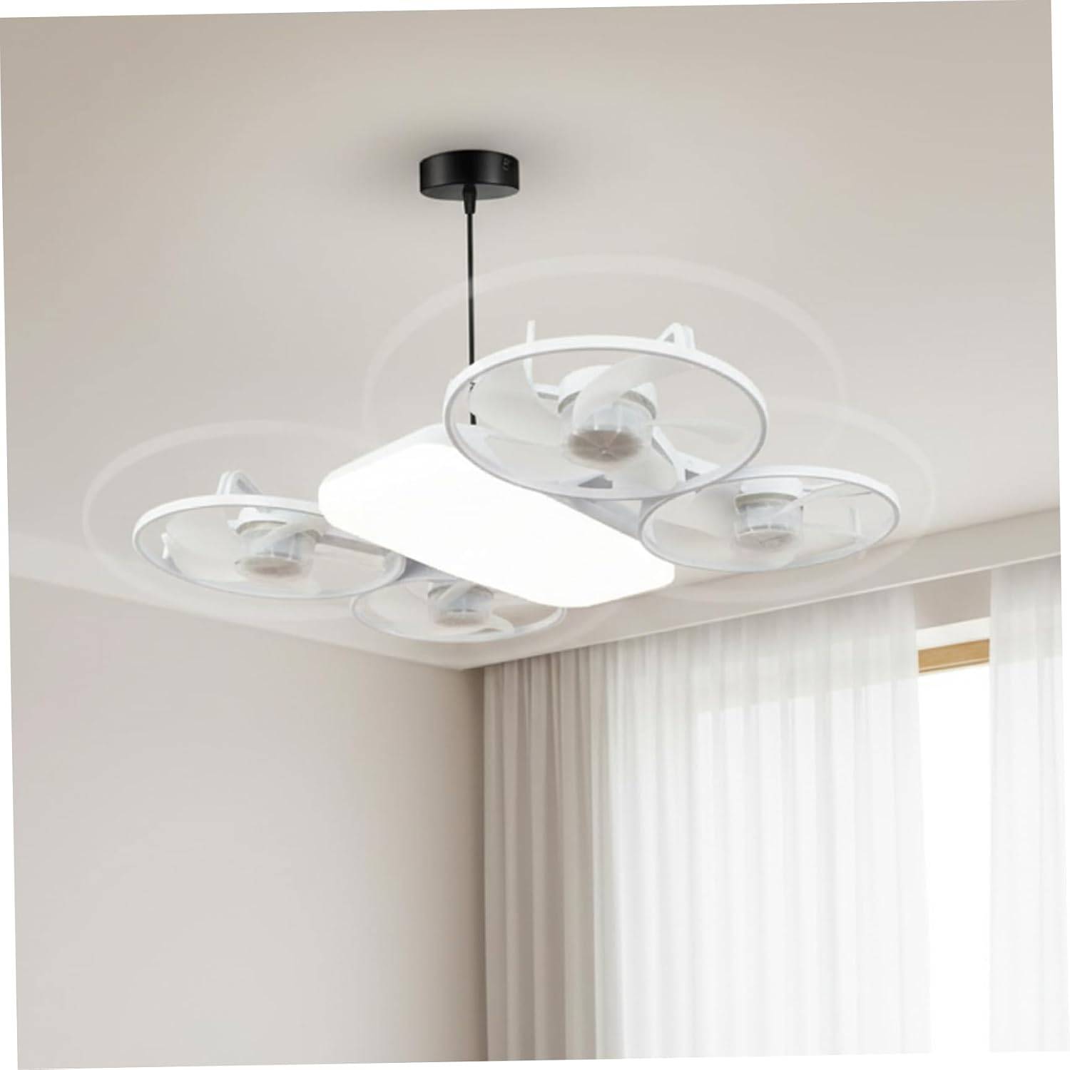 8 in 1 - Ventilateur Plafond LED avec Éclairage 360° Airflow Télécommande Intensité Variable Douille E27 pour Chambre Blanc - Image 4