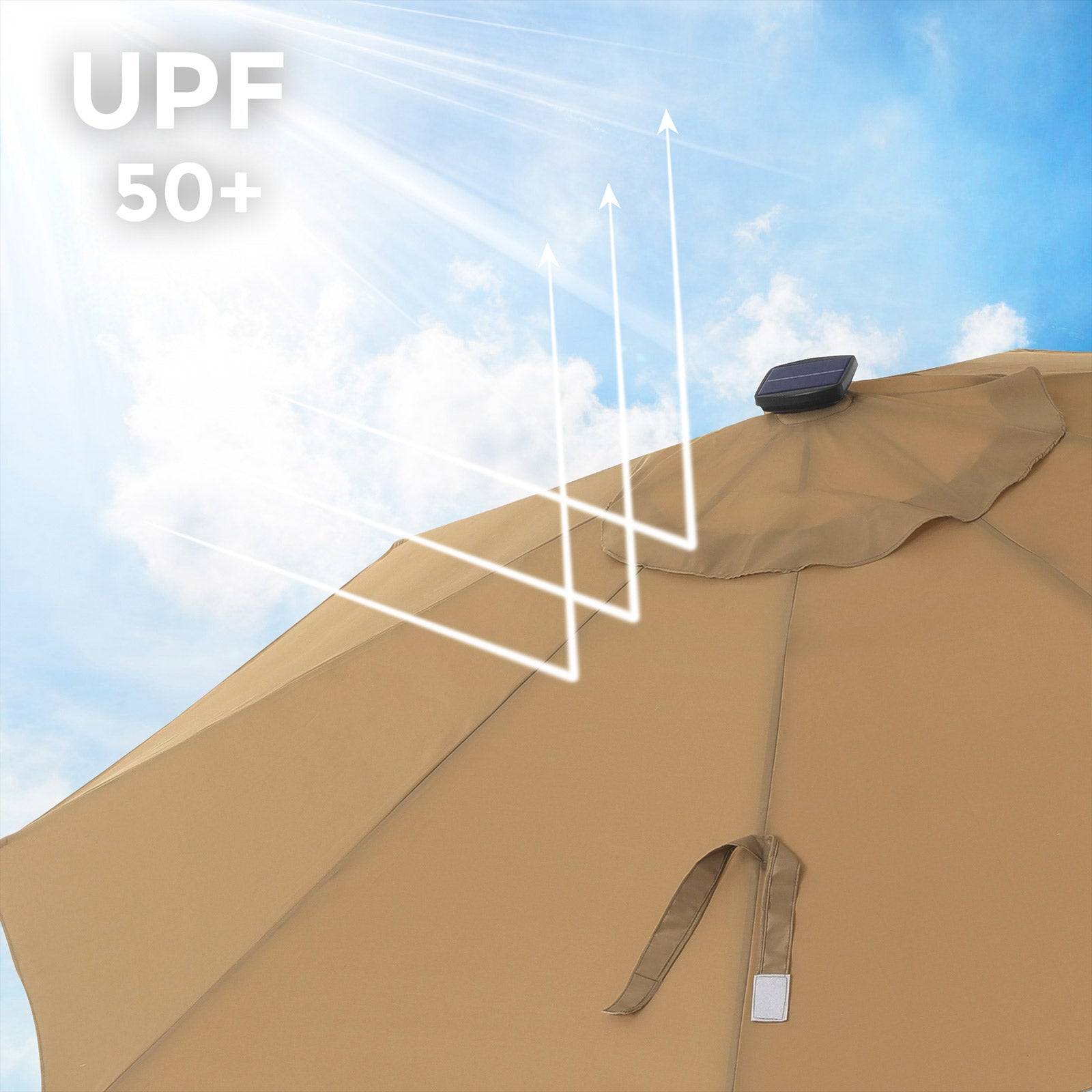 Helloshop26 - Parasol de jardin avec ampoules led à énergie solaire ombrelle de terrasse diamètre 3 m protection salaire upf50+ inclinaison réglable avec manivelle - Image 2