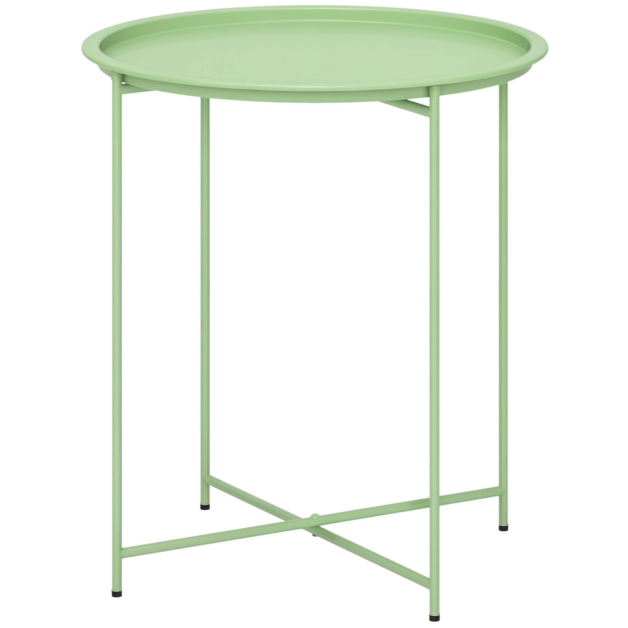 Petite table basse ronde table d'appoint plateau amovible avec bord relevé pieds pliables en acier Ø 46 x 53 cm vert - Image 1