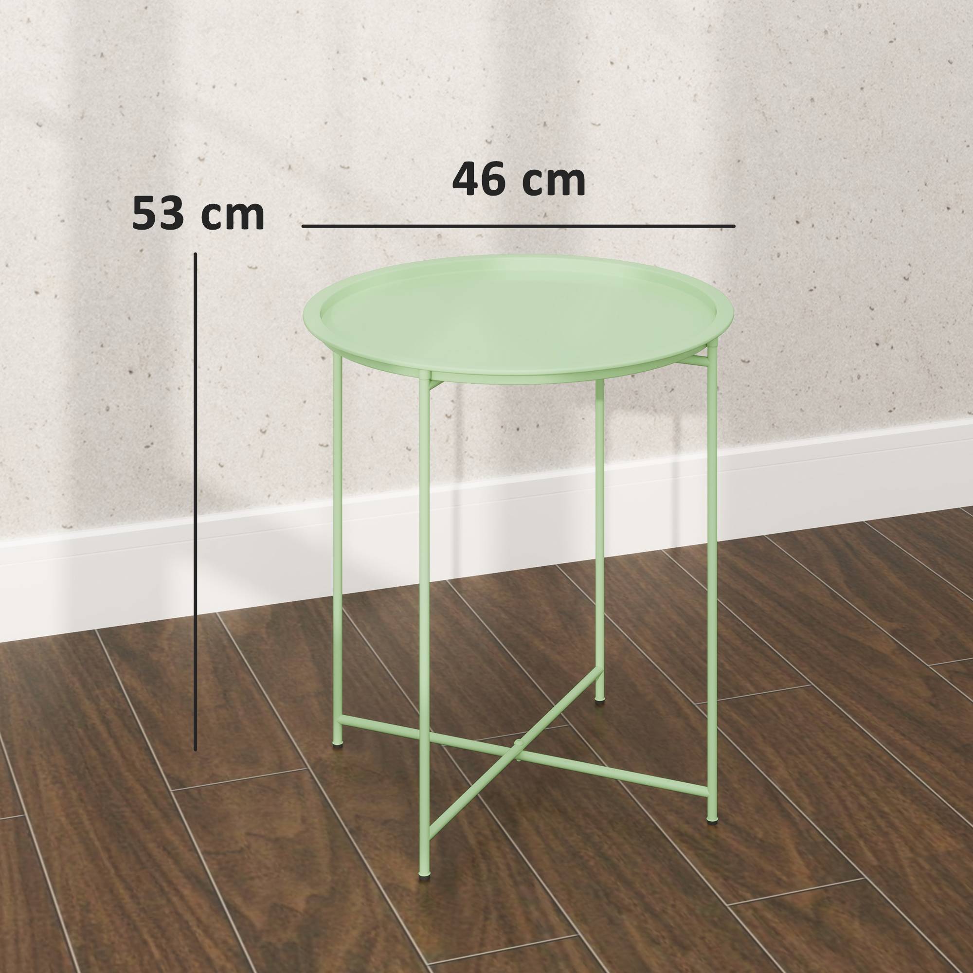 Petite table basse ronde table d'appoint plateau amovible avec bord relevé pieds pliables en acier Ø 46 x 53 cm vert - Image 5