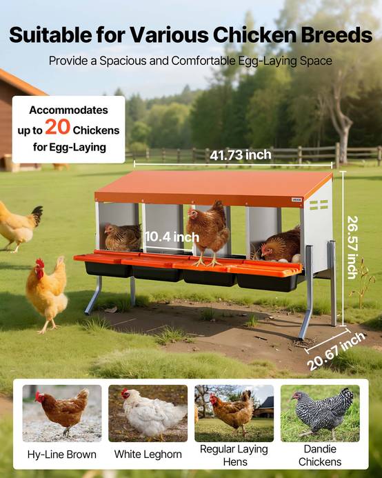 VEVOR Pondoir à Poules Nichoir 4 Compartiments Pieds de Support 106x52,5x67,5 cm - Image 2