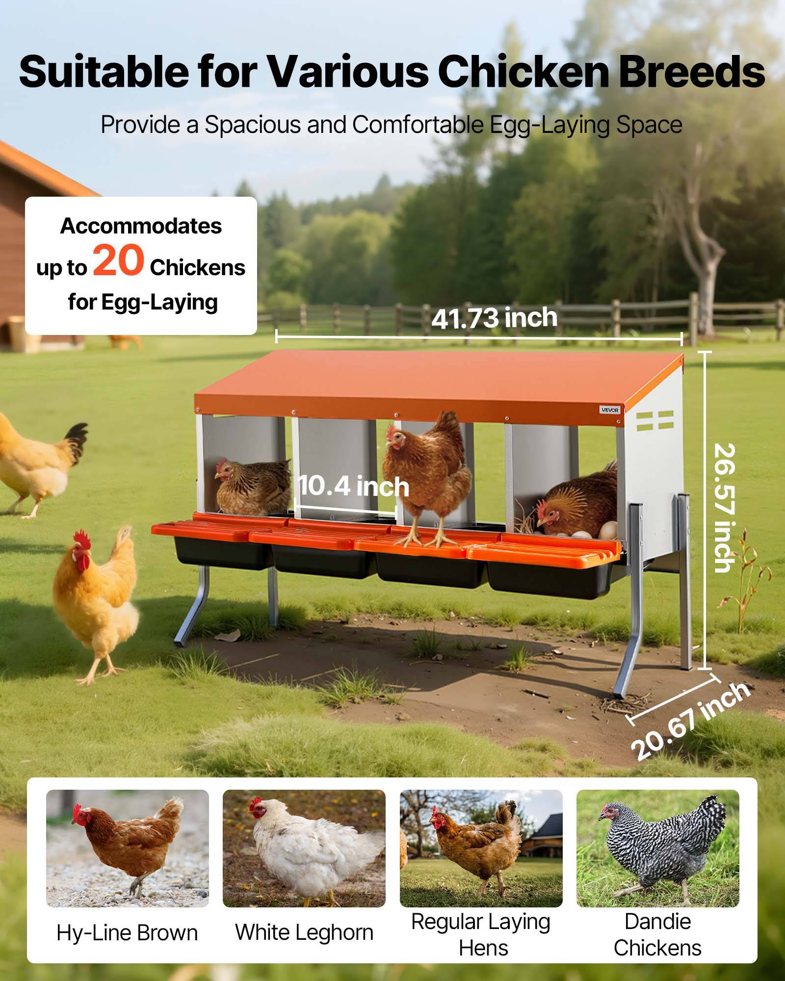 VEVOR Pondoir à Poules Nichoir 4 Compartiments Pieds de Support 106x52,5x67,5 cm - Image 2