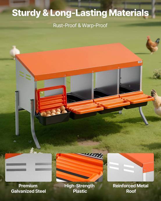 VEVOR Pondoir à Poules Nichoir 4 Compartiments Pieds de Support 106x52,5x67,5 cm - Image 3