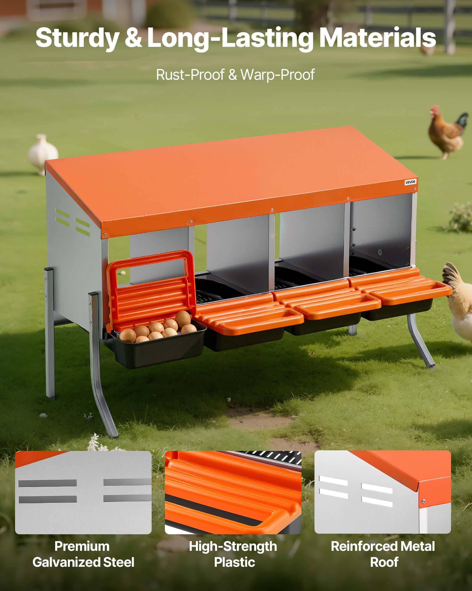 VEVOR Pondoir à Poules Nichoir 4 Compartiments Pieds de Support 106x52,5x67,5 cm - Image 3