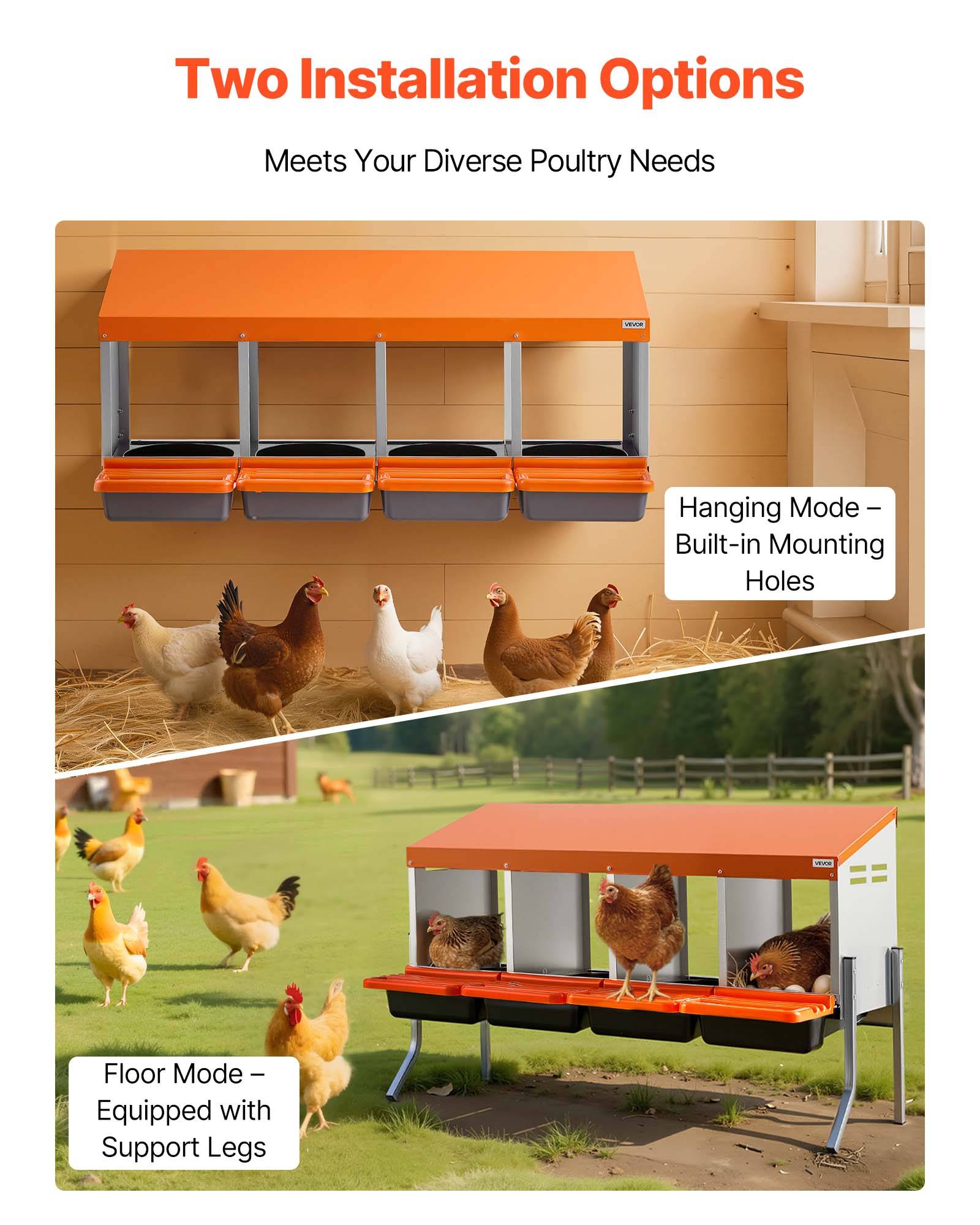 VEVOR Pondoir à Poules Nichoir 4 Compartiments Pieds de Support 106x52,5x67,5 cm - Image 6