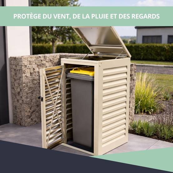 Cache Poubelle Extérieur Simple en Aluminium thermolaqué - Abri pour 1 conteneur 120 Litres – Crème RAL 1015 - Image 4
