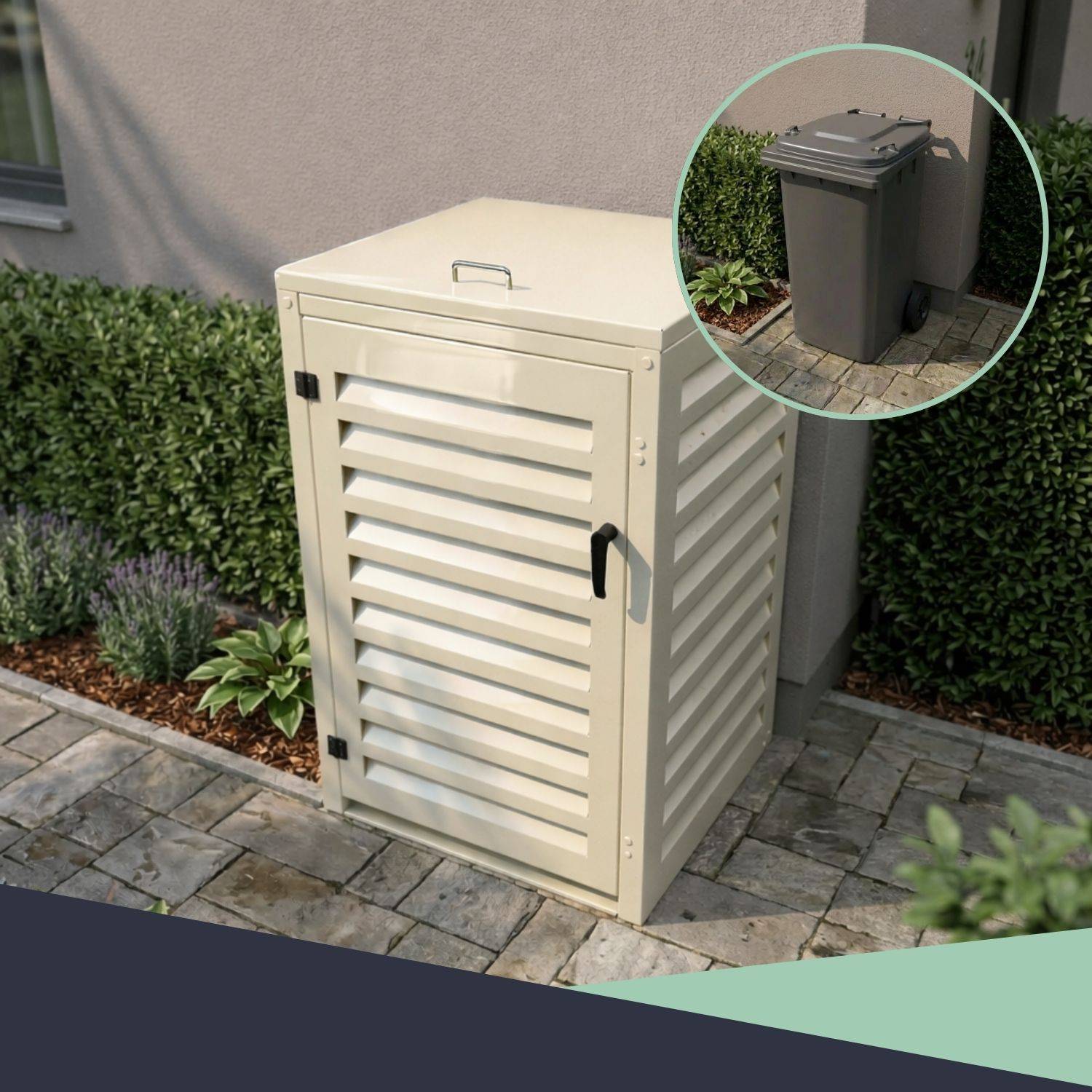 Cache Poubelle Extérieur Simple en Aluminium thermolaqué - Abri pour 1 conteneur 120 Litres – Crème RAL 1015 - Image 6