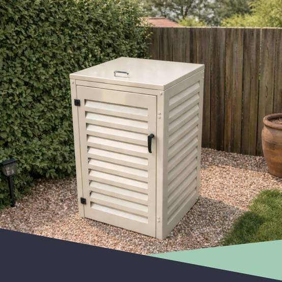 Cache Poubelle Extérieur Simple en Aluminium thermolaqué - Abri pour 1 conteneur 120 Litres – Crème RAL 1015 - Image 8