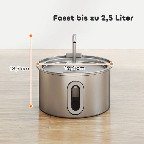 Fontaine à Eau Chat Inox 2.5L Silencieuse LED Filtre Charbon Actif Automatique Argent - ComfortXL Pet Living - Image 3