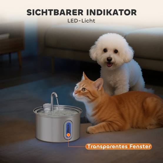 Fontaine à Eau Chat Inox 2.5L Silencieuse LED Filtre Charbon Actif Automatique Argent - ComfortXL Pet Living - Image 8