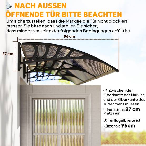 Auvent de porte polycarbonate marron 303 x 96 x 27 cm - PANGIVO - Image 9