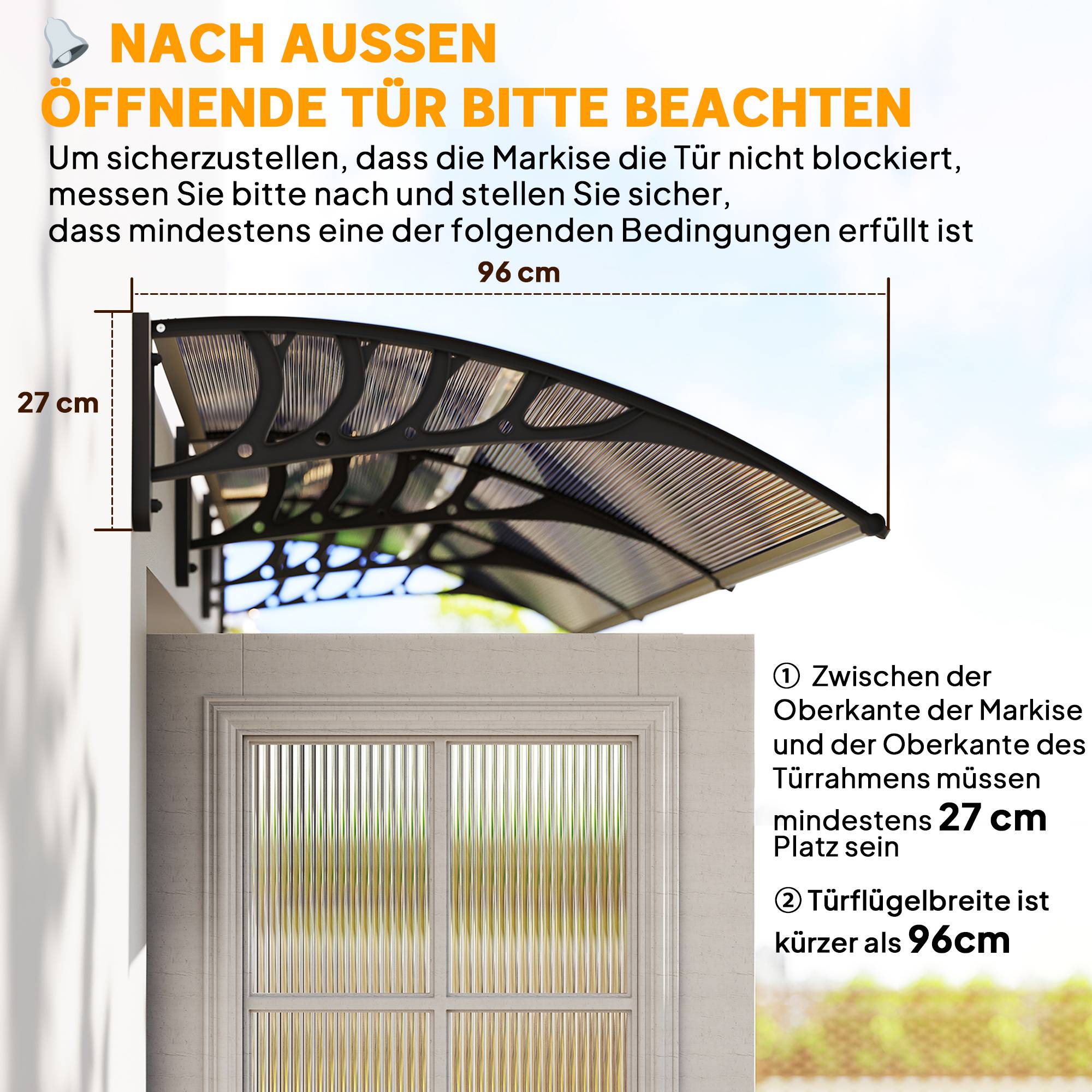 Auvent de porte polycarbonate marron 303 x 96 x 27 cm - PANGIVO - Image 9