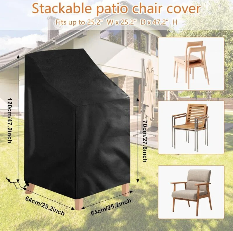 IntiMeg - Lot de 2 housses de protection pour chaises de jardin - Imperméables, coupe-vent, résistantes aux UV - En polyester Oxford - Pour chaises empilables - Image 2