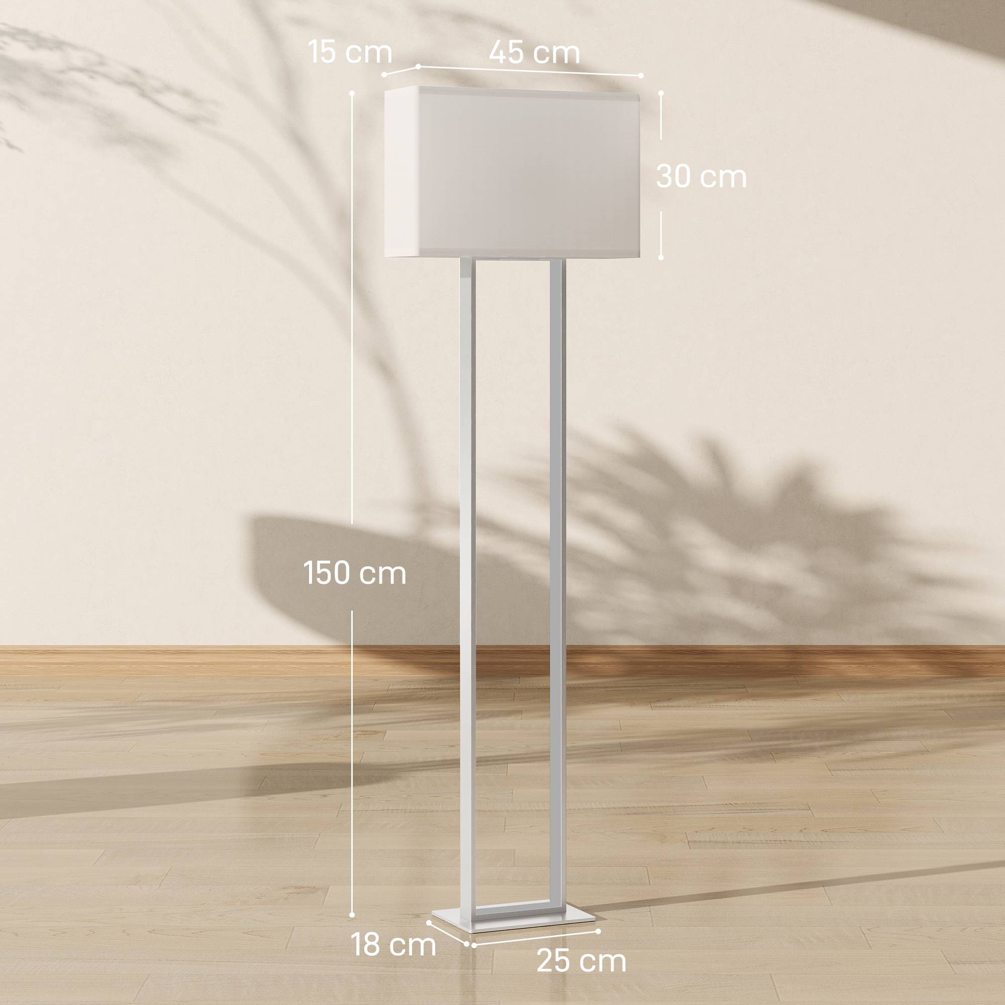 Lampadaire salon base métallique blanche 150 cm avec abat-jour tissu veilleuse et interrupteur au pied - Image 5