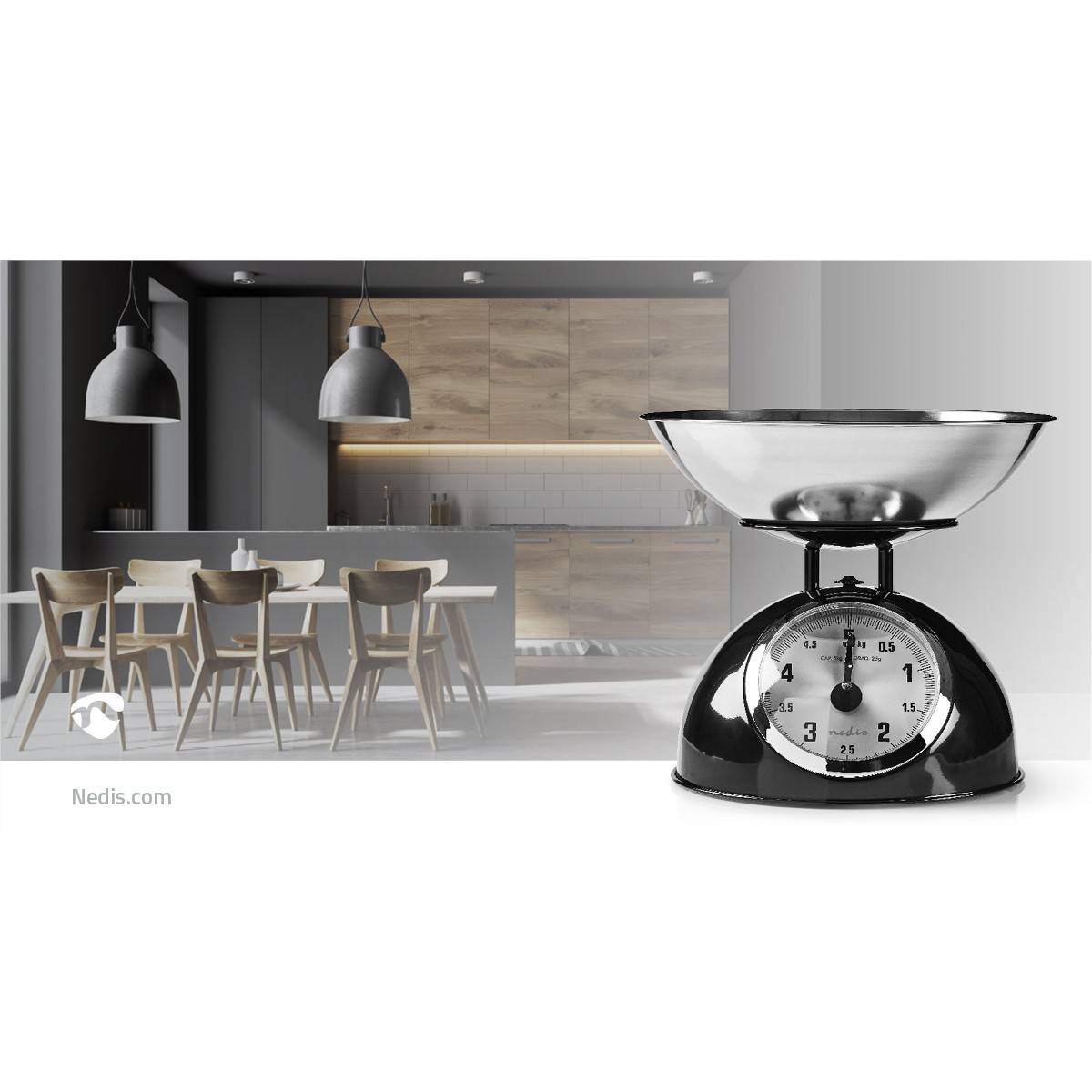 Balance de cuisine Retro Noire Analogique Bol amovible 5kg Acier Fonction Tare NEDIS - Image 4