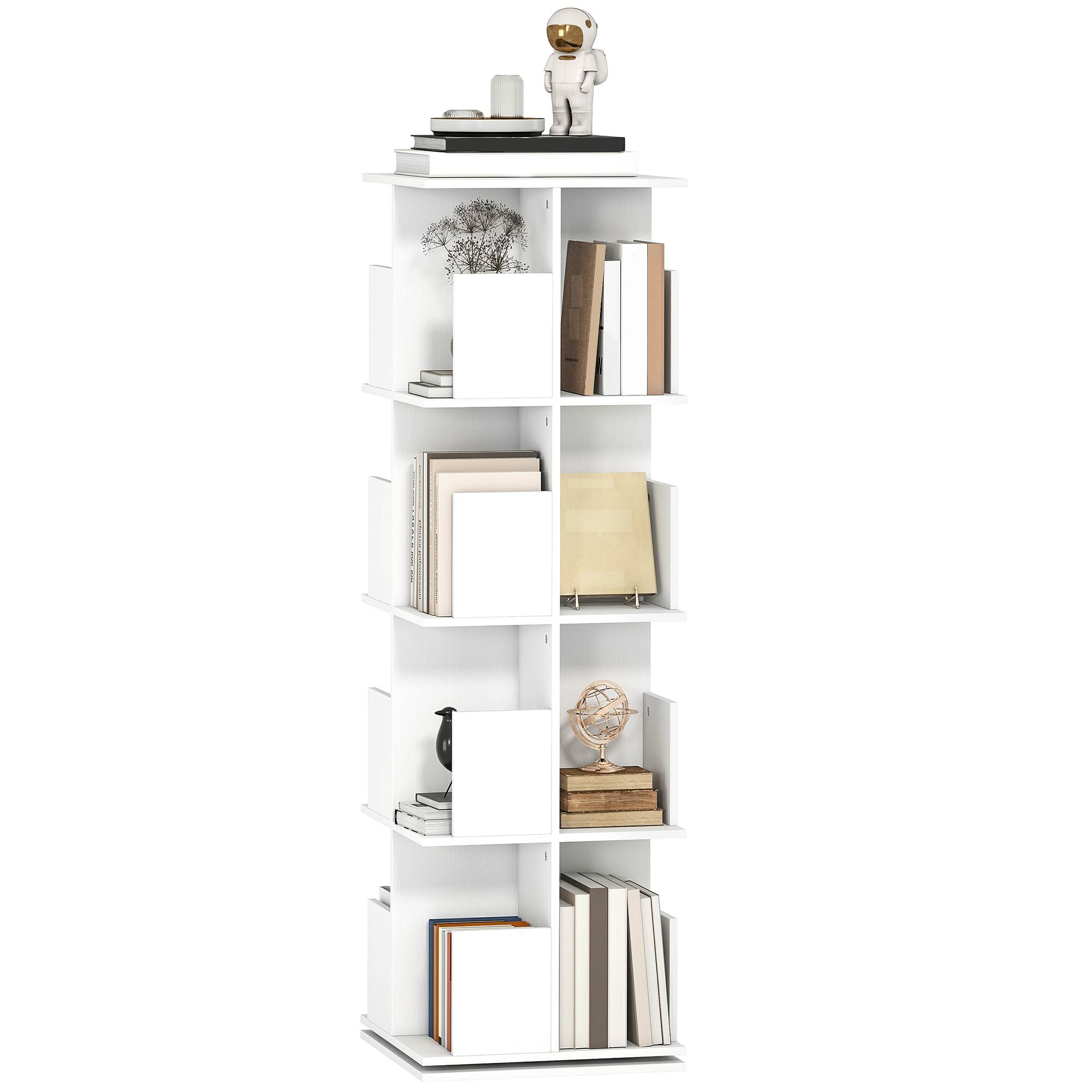 Bibliothèque pivotante à 4 niveaux et 16 compartiments, facile d'accès, pour chambre, salon ou bureau, en panneaux de particules, blanche. - Image 1